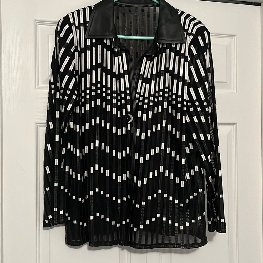 Women’s Black and White Leather and Mesh Jacket Size Large